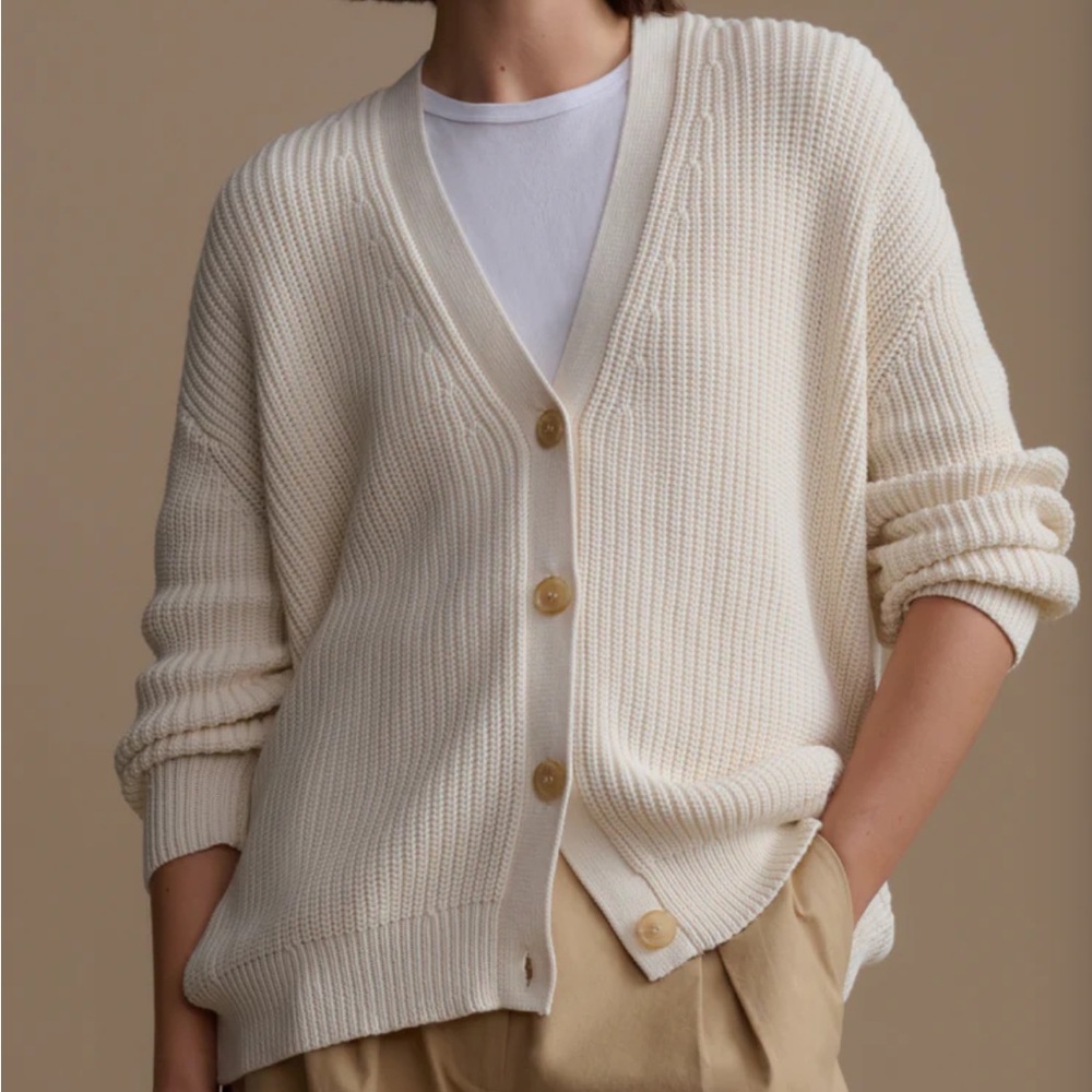 Jenni Kayne organic cotton cocoon cardigan chunky knit sweater ivory NWOT